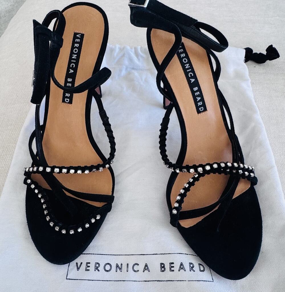 New Veronica Beard Noelle Suede Rhinestone Heels Sandals Shoes Womens 40 Sz 9
